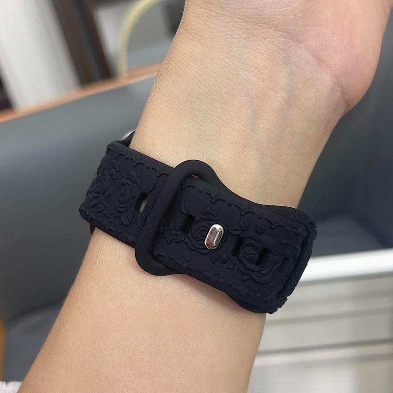 Rose Silicone Strap for Apple Watch- Soft Silicone Creative Rose Embossed Watch Band for iWatch S10/9/8/7/6/5/4/3/2/1/Se/Ultra/Ultra2 49mm 46mm 45mm