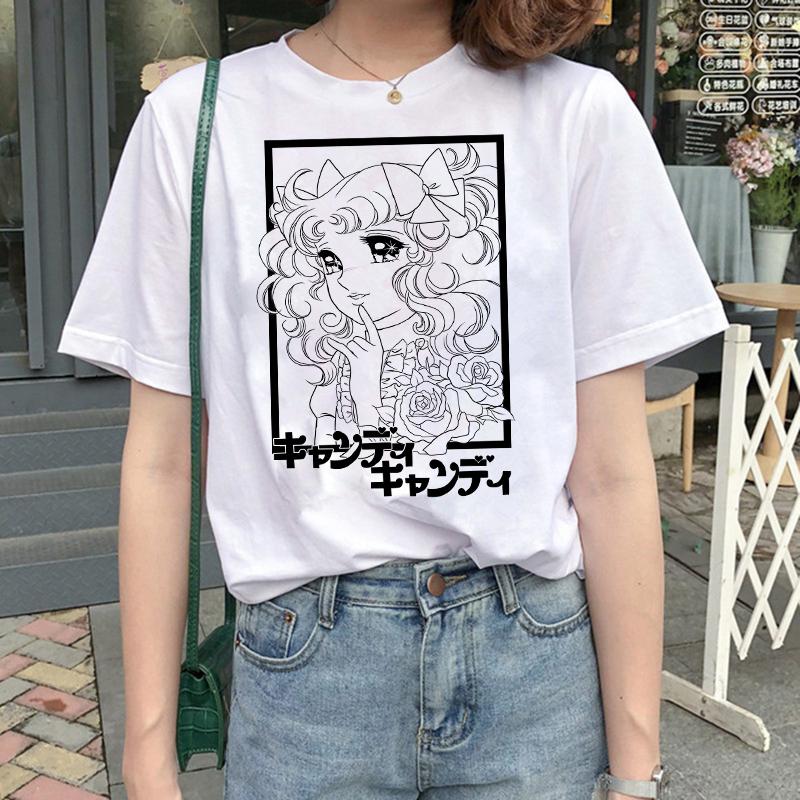 Kawaii Candy Candy Anime Summer Top Tshirt Femen Print T Shirt Grunge Anime Manga T Shirt Top Tees Graphic Aesthetic