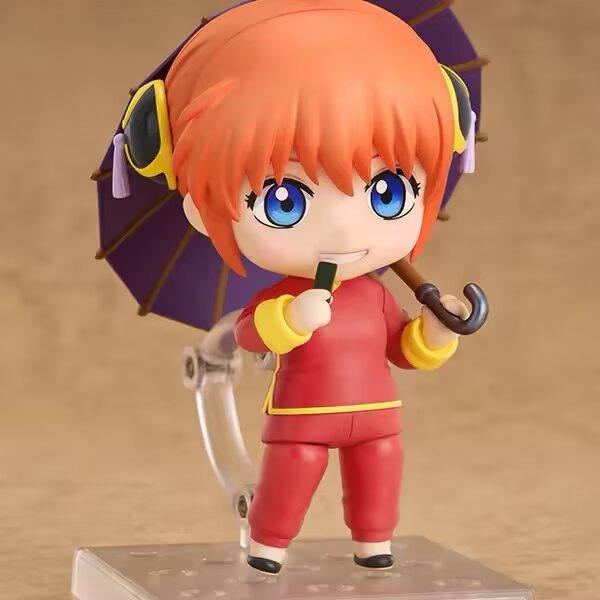 10cm #2420 #2462 #2458 Gintama Sakata Gintoki Kagura Shimura Shinpachi Movable Face Swap Chibi Action Figure Collectible Decor