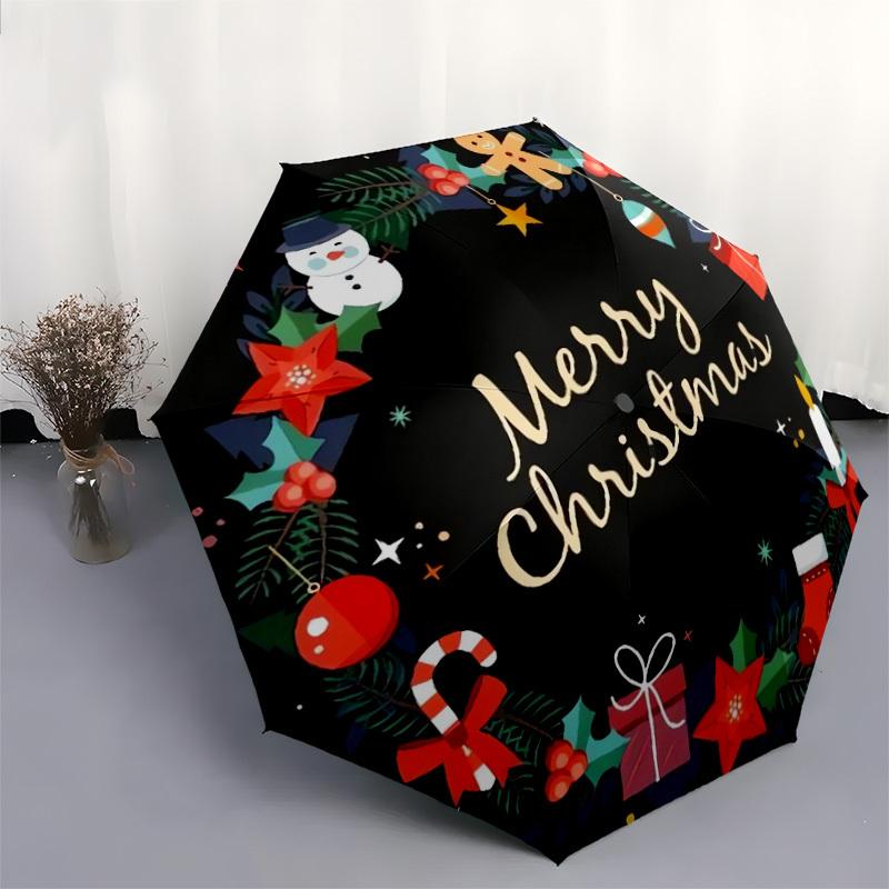 1pc Christmas Wreath Decorations Umbrella with Plastic Handle,Suitable for All Seasons Home Travel Outdoor UmbrellaDD240