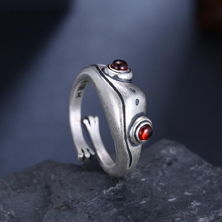 Silver Frog Open Rings Vintage Cute Animal Finger Ring for Women Men Couples