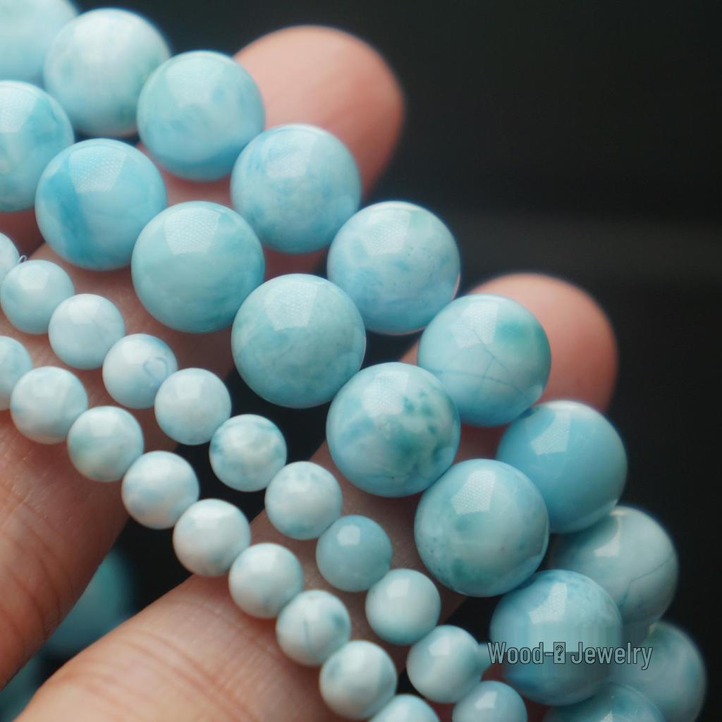 Aquamarine Turtle Shell Bead Bracelet, 4mm & 8mm, Unisex Gift.