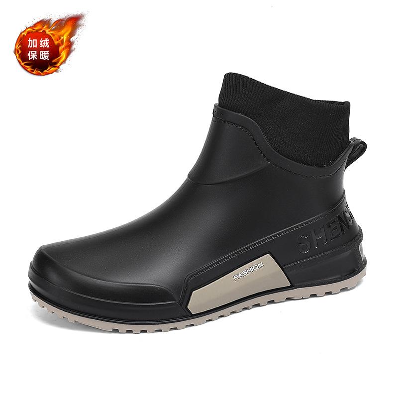 Winter warm and velvet couple waterproof rain shoes Kitchen back chef shoes waterproof shoes Short men's and women's rain boots