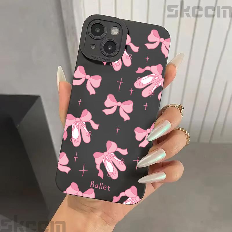 Black Bow Pattern Phone Case For iPhone 16 15 14 11 Pro Max 12 13 Mini XS XR X 8 7 16 Plus Shockproof Soft Silicone Bumper Cover
