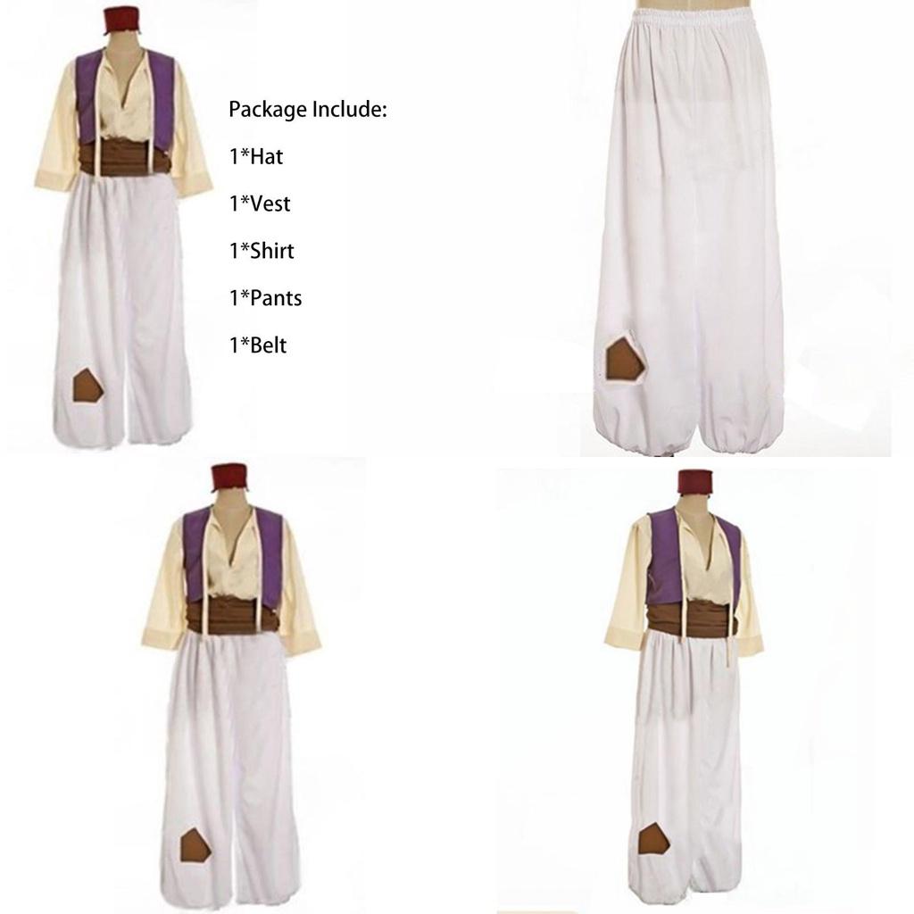 Enchanting Mens Adult Prince Aladdin Cosplay Costume Outfit With Elegant Hat