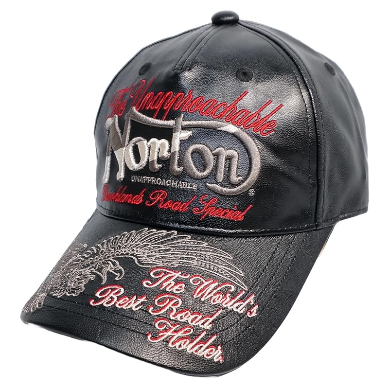 

[Norton] eagle logo embroidery faux leather cap hat men s 243n8703 (black, Free size (adjustable)