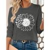 Elegant long-sleeved dress for women Sunflower and butterfly print round neck summer dress T Shirt Suitable for spring