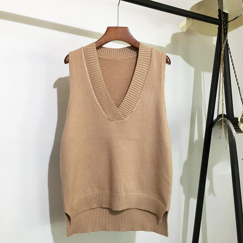 Autumn and Winter Simple V-neck Retro Vest Knitted Women's Pullover Loose Sleeveless Vest Spring and Autumn All-match Sweater Vest