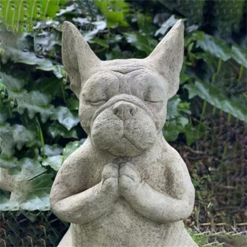 Meditation Hund Yoga Pose Harz Hund Statue Garten Dekoration Bulldog Skulptur Wasserdicht Beständig