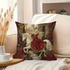 Vintage Christmas Unicorn & Princess Throw Pillow Cover, Fantasy Castle Poinsettia Art Print Decorative Cushion For Sofa Couch