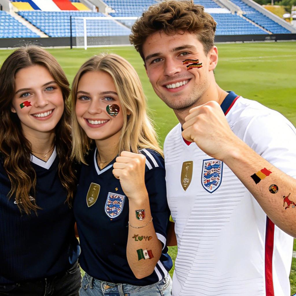 3pcs Football Temporary Tattoo Sticker Flag Team Transfer Stickers for Arm Face Decals Sports Matches Party Decor Fake Tattoos