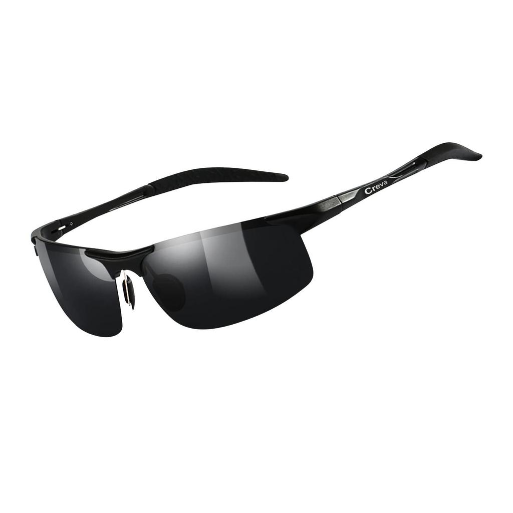 Creva Lightweight Polarized Sports Sunglasses with Alloy and UV Protection Frame with Gray Men's AL-MG (Black Lenses)
