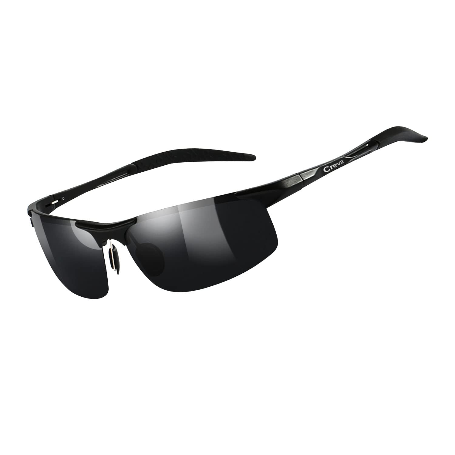 

Creva Lightweight Polarized Sports Sunglasses with Alloy and UV Protection Frame with Gray Men s AL-MG (Black Lenses)