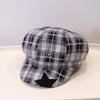 Octagonal Hat Female Autumn and Winter New Retro College Plaid Newsboy Beret Cute Cap Painter Hat