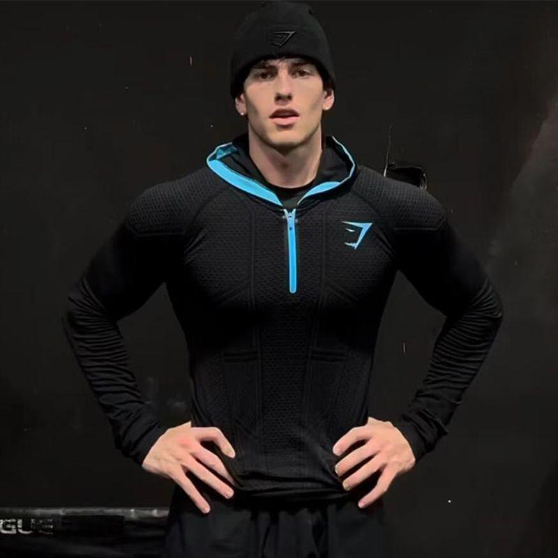 חולצת אימון ארוכה עם קפוצ'ון לגברים GYMSHARK גיבור-על מתייבשת במהירות
