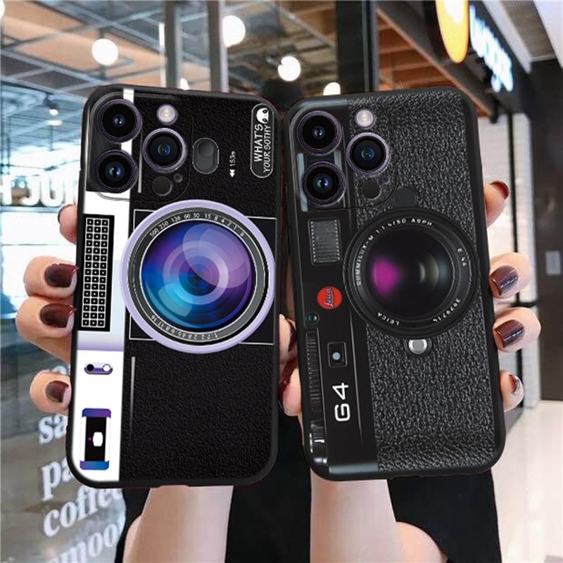 Tālruņa maciņi iPhone 15 Pro 6 14 XS 13 Max XR 12 Mini 7 Plus X SE 8 11 Funny Retro Camera Phone Rakstains mīksts TPU triecienizturīgs bufera apvalks