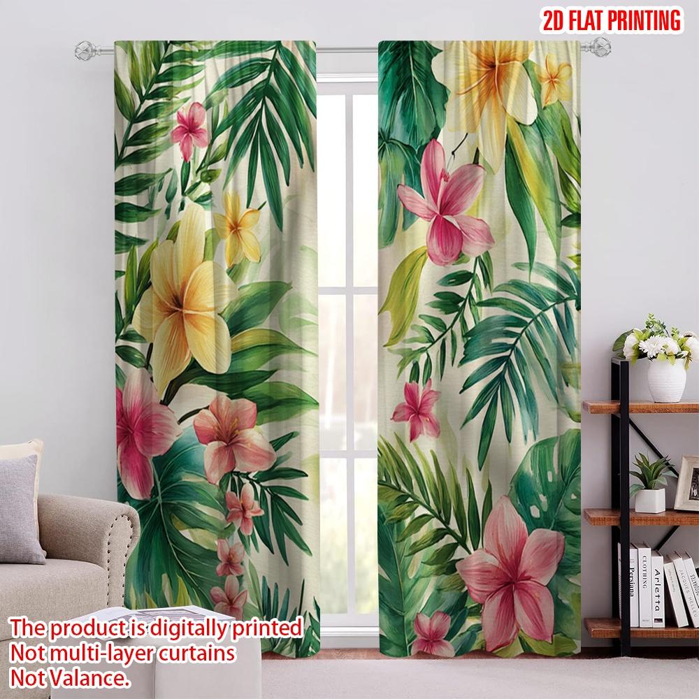 

2pcs,2D plane printing Print Curtains Tropical Bloom Durable 100% Polyester Fabric (without rod) All Seasons Use for Bedroom, 52.50 × 116.00 cm 2 pcs