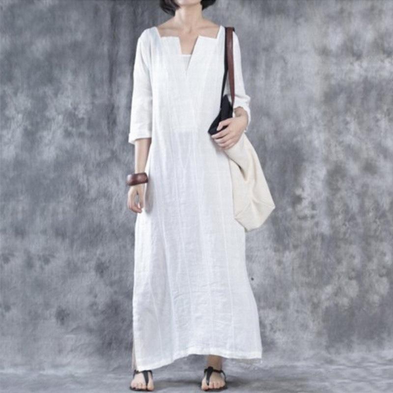 Women Simple Fashion Loose Baggy Long Maxi Dress Half Sleeve Split Plus Size For Effortless Elegance