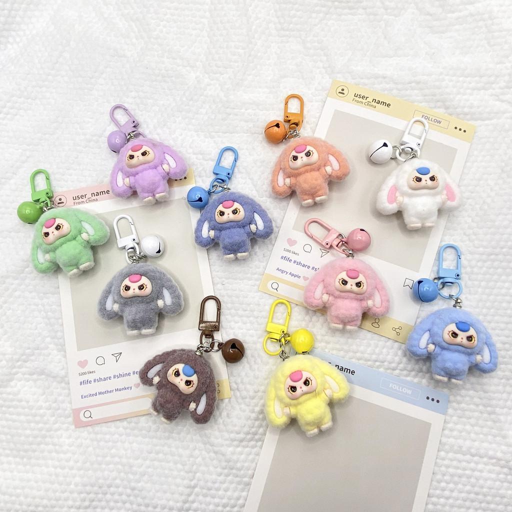 Plastic Bunny Keychain With 3d Embossed Fleece Ears For Bag Decor