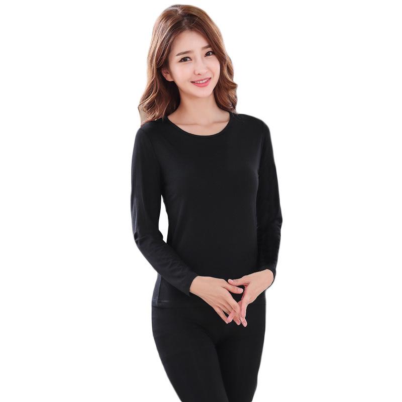 Women s Ultra-thin Modal Autumn Set: Round Neck Sports Top & Tight-fitting Pants Standard 80-120 lbs чёрный