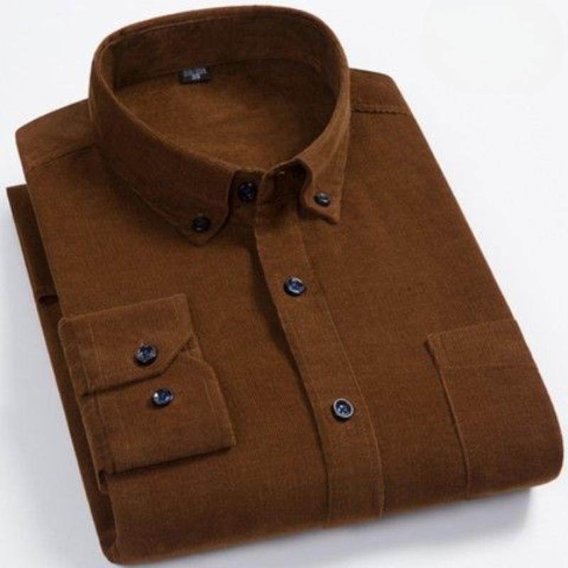 Nové Pánské Košile z Manšestru Módní Business Casual Pohodlné Nadměrná Velikost Jednobarevné s Dlouhým Rukávem Pánské Oblečení