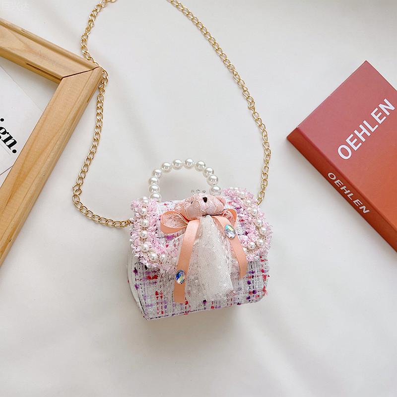 Charming Kids Crossbody Bag Cute Bear Plush Toy Handbag Fashionable With Durable Fabric StyleA