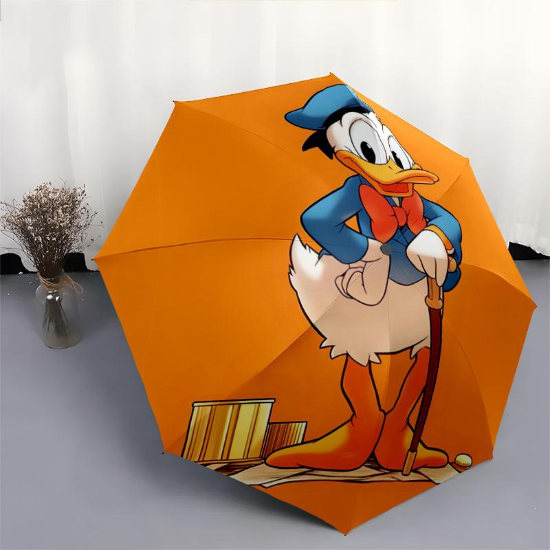 1pc Orange Donald Duck Design Durable Cartoon Folding Umbrella, Portable 3-Fold Compact Umbrella for Men and Women, Suitable for Travel or D