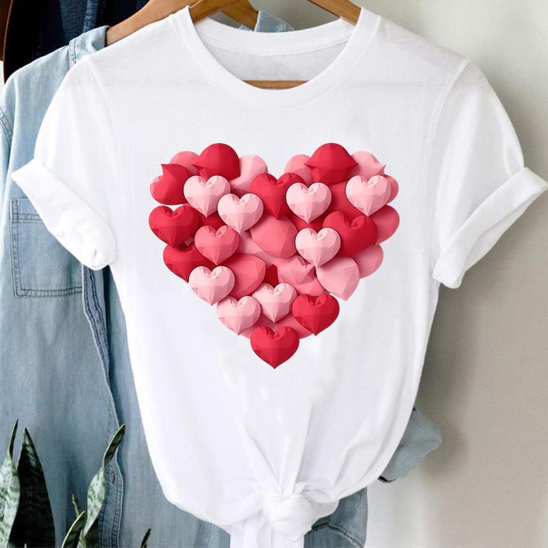 (Asian Size) sweet love trend T Shirt Clothing Lady o-neck Short Sleeve T-shirts Printed Female Top Casual Fashion Women Graphic Tee