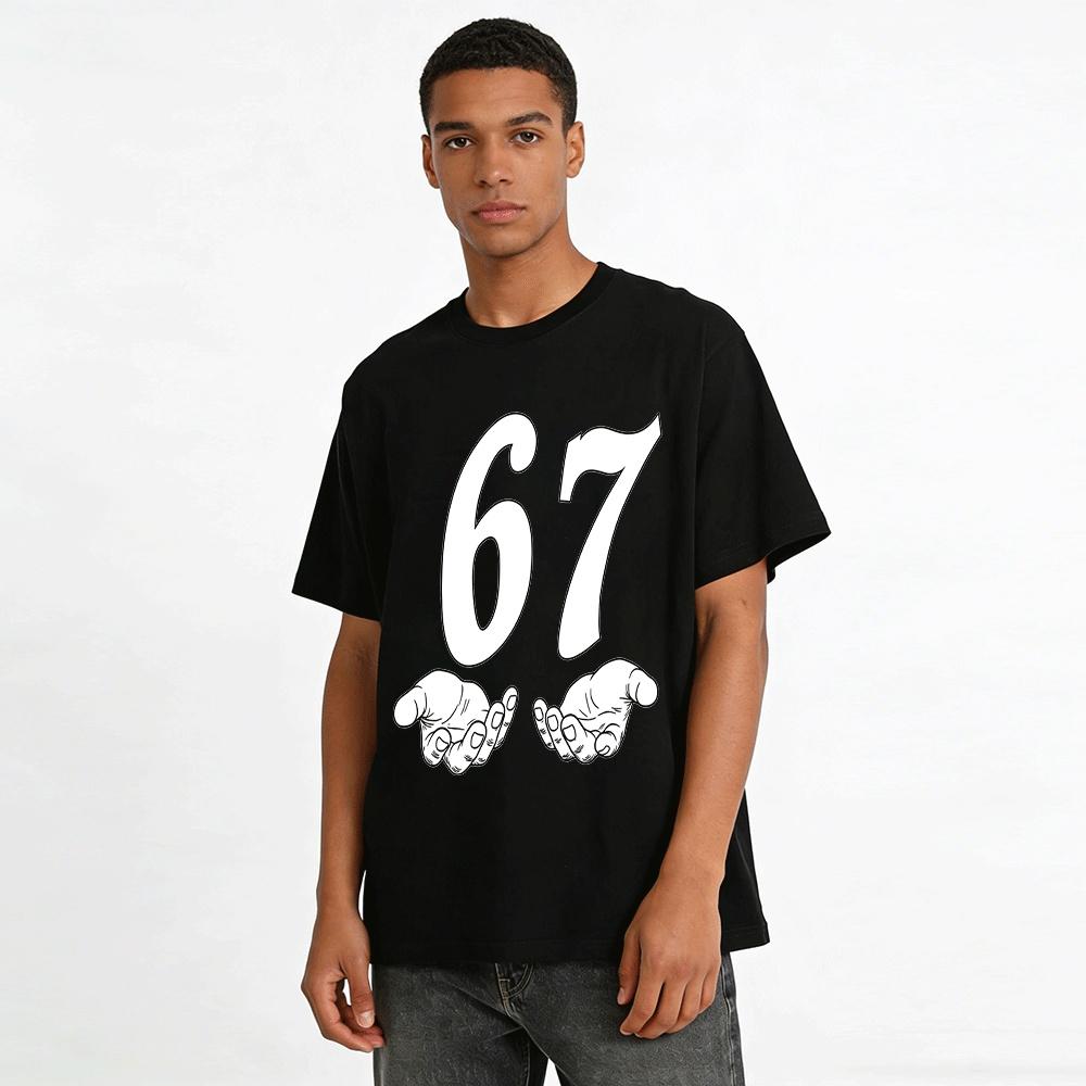 Fun Number 67 Hands Holding Graphic Casual T-shirt Pure cotton T-shirt