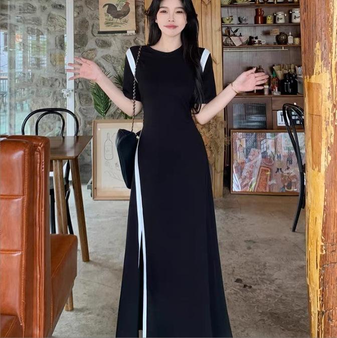 Large Size Design Long Skirt Summer Daily Commuting Temperament Women's New Splicing Split Waist Dress 7