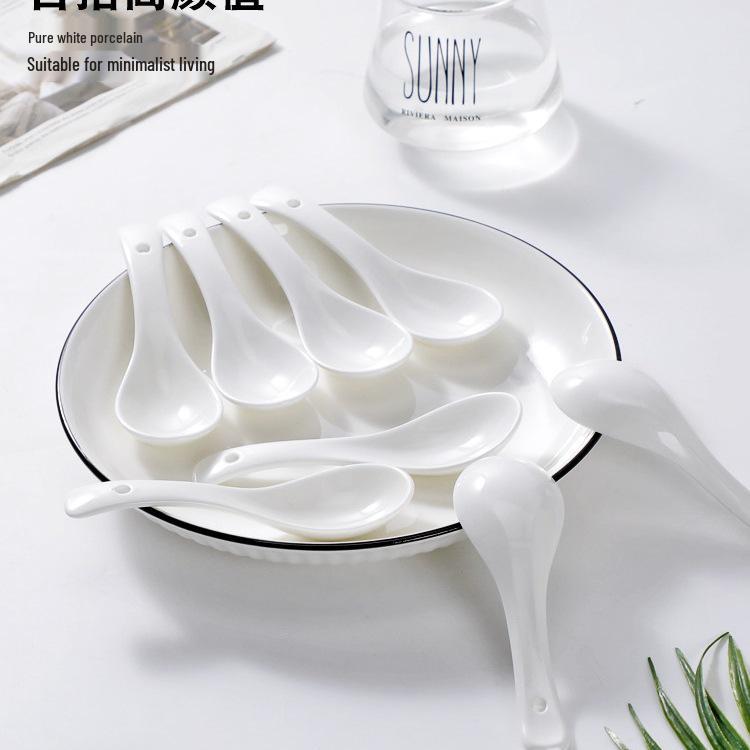 100 Pure White Small Ceramic Soup Bowls and Spoons Set for Home Use