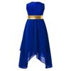 Girls Sleeveless Dance Dress Round Neckline Zipper Back Shiny Bronzing Cloth Irregular Hem Dresses