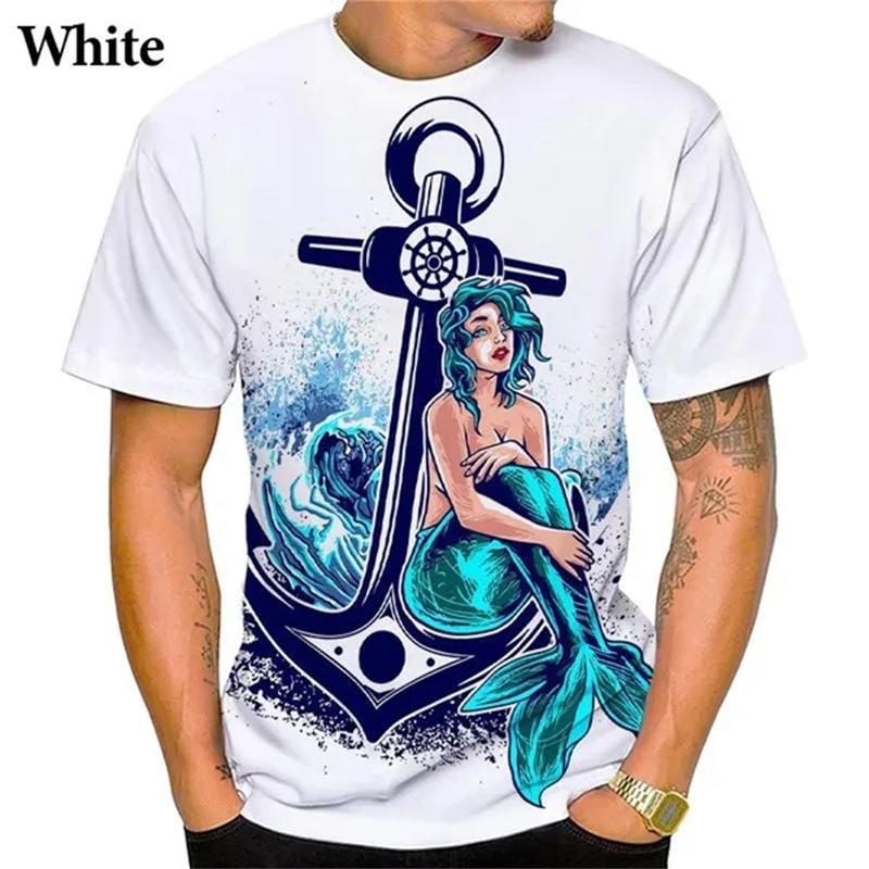 Maritimt anker 3D-trykk T-skjorte Oversize Menn Kvinner Vintage Kortermet Casual T-skjorter Sommer Allsidig O-hals Streetwear Unisex