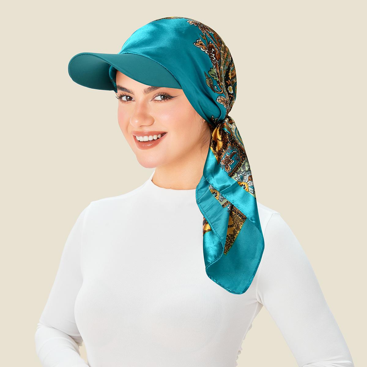 

Women Floral Print Silk Baseball Hat With Square Scarf , Multifunctional Baseball Cap For Daily Wear, Party & Gathering One Size циан