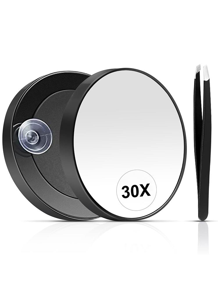 30X Magnifying Mirror, Small Magnifying Mirror with Suction Cup and Tweezers, As a Travel Mganifying Mirror, Compact Mirror Set