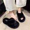 Rabbit fur cross thick bottom fluffy slippers increase height in autumn and winter household plush fluffy drag women wear women