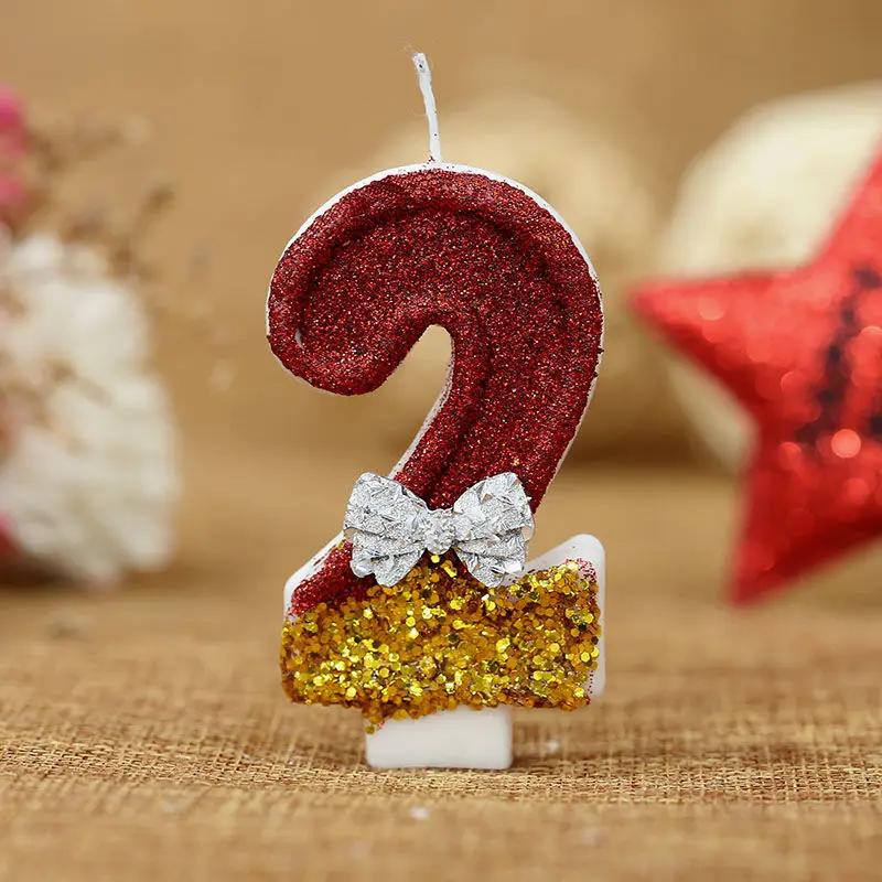 New Bow Birthday Candle, Creative Handmade Cake Candle Red Gold Digital Candle 0 To 9 Characters Independent Packaging Candle