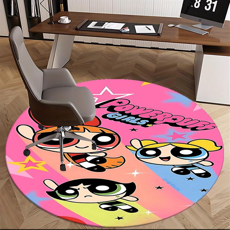 Powerpuff Girls Chair Mat - Round Carpet for Home Decor, Office Use, Living Room