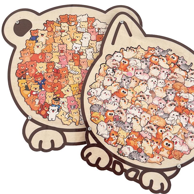Unregelmäßig geformtes 3D-Holzkatzen-Puzzle-Spielzeug - Niederspaß zum Stapeln, Geschenk