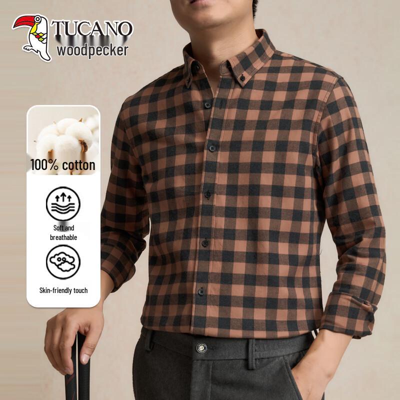 Tucano Men s Pure Cotton Long-Sleeve Plaid Shirt 4XL