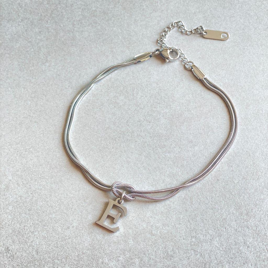 Valentine's Day Stainless Steel Herringbone & Snake Chain Bracelet with 26 Letters Pendant