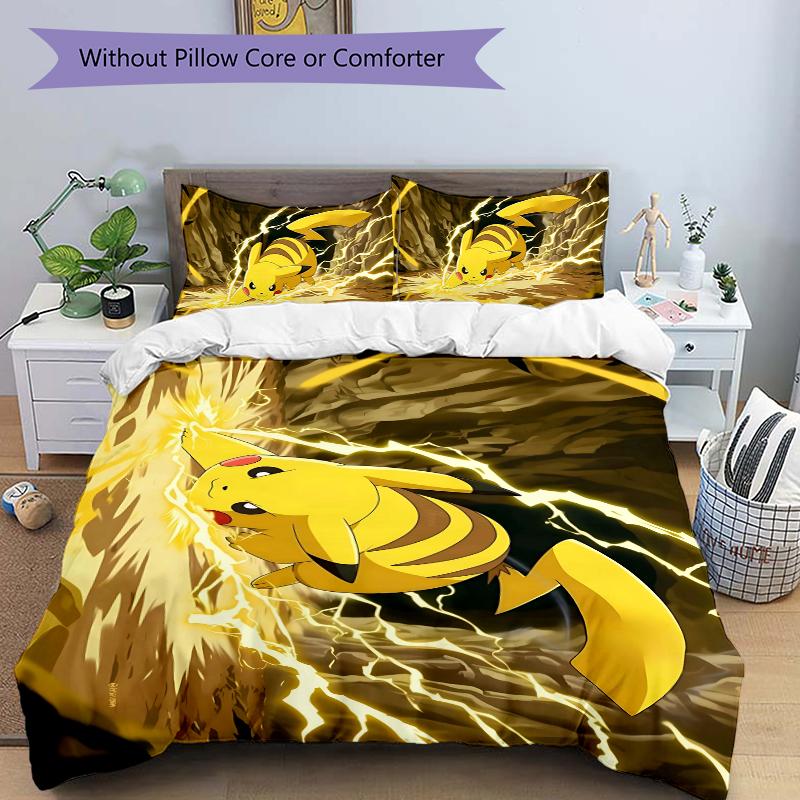 3Pcs Electric Pikachu Adventure Bedding Set Soft Fabric Duvet Cover Pillowcases Home Xmas Halloween Gift 1 Duvet Cover 2 Pillowcase S1393
