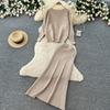 Korean Fashionable Sweater Two Piece Set Woemn's Batwing Sleeve Pullover Jumper Knit Top and High Waist Midi Skirt Sets Casual Knitted 2 Piece Sets