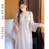 [Strict Selection] Deep V-neck sexy ice silk pajamas summer pure desire temperament morning robe with chest pad lace hanging skirt