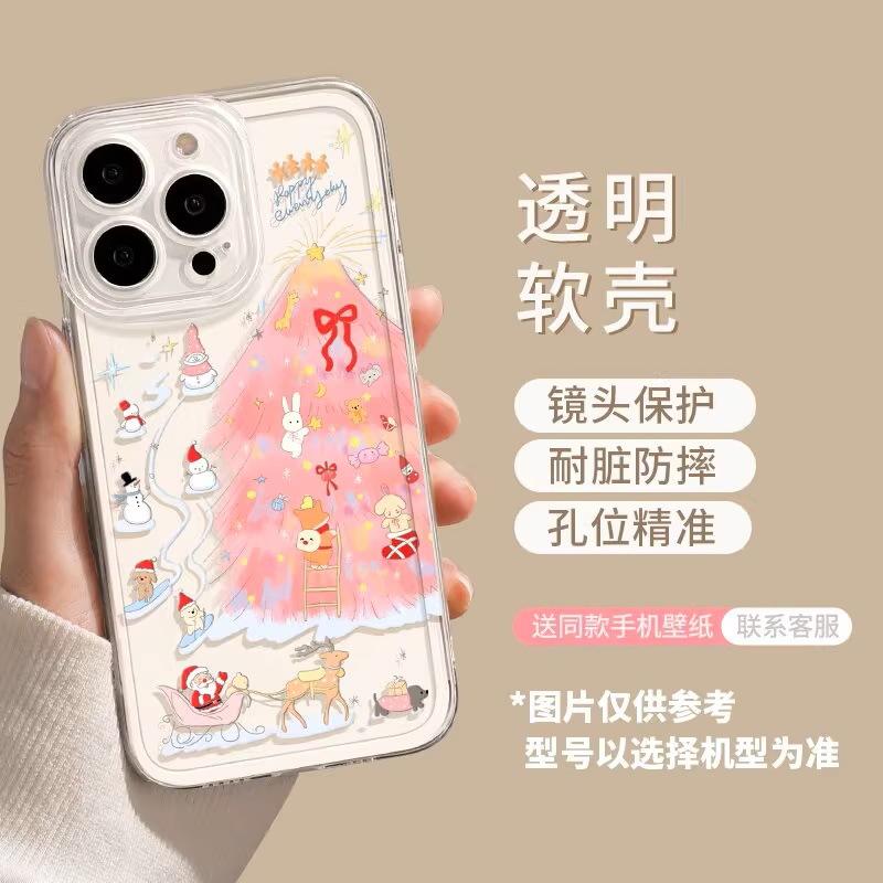 Delivery Apple Christmas 17 Tree 13 New Year 16promax for Iphone15 Transparent Soft 14 Cartoon Mobile Phone Case