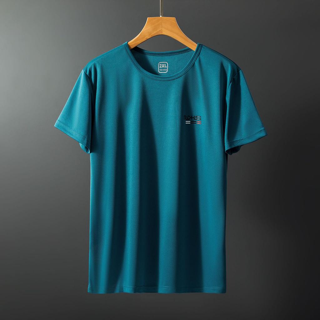 Sommer-Oberteil für Herren aus Eisseide, schnelltrocknend, kurze Ärmel, Rundhalsausschnitt, lockere, einfarbige, dünne, atmungsaktive, elastische Freizeitpullover für den Alltag