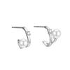 925 Sterling Silver Geometric Line Shell Pearl Earrings for Women Simple C-shaped Arc Zircon Temperament Earrings