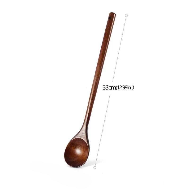 Long Wooden Spoons Natural Coffee Stirring Rod Tea Dessert Spoon Handle Round for Soup Tableware Kitchen Supplies