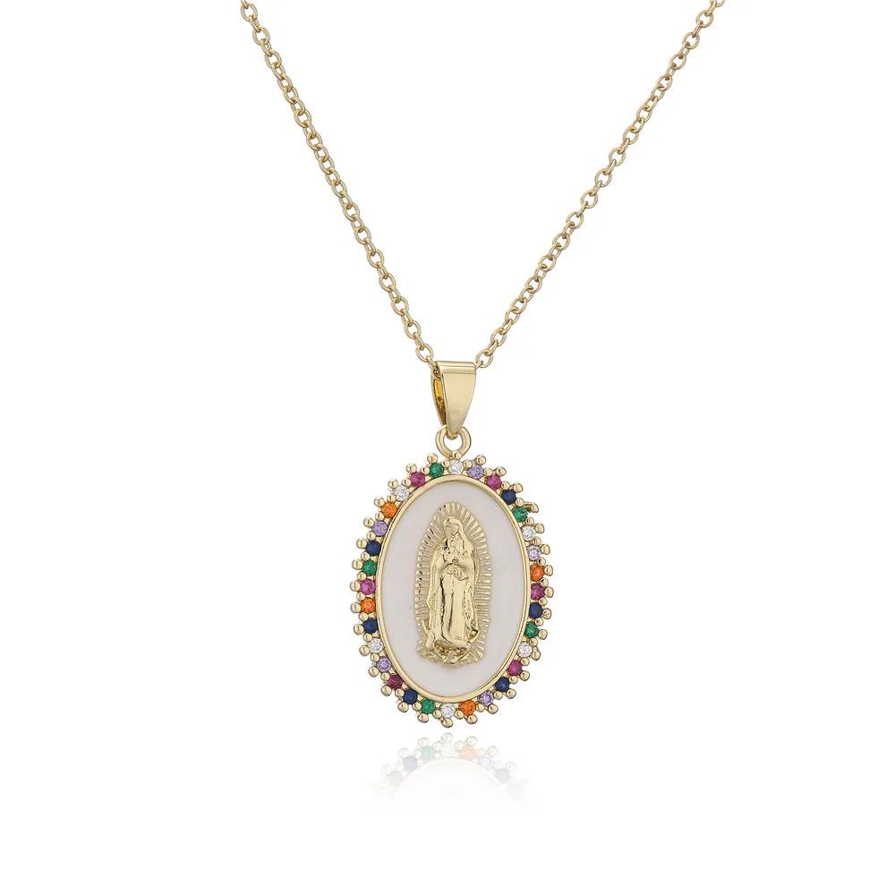 New Arrival Classic Design Virgin Mary Pendant Gold Color Stainless Steel Chain Necklace AAA CZ Zircon Expoxy Jewelry