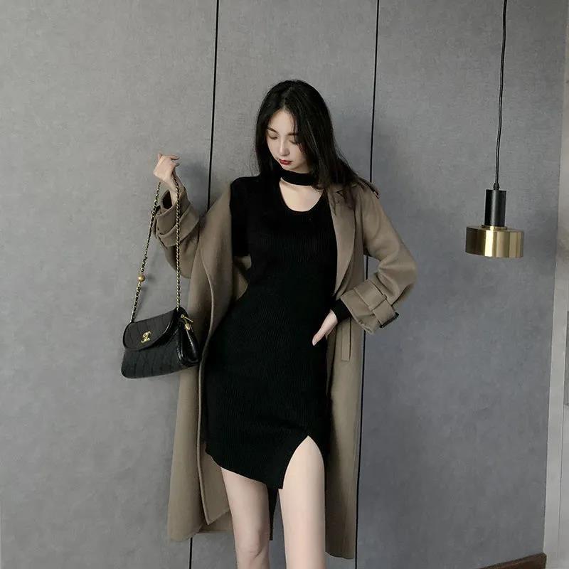 2022 Pure Desire Black Slim Hollow-Out Club Dress - Spring & Autumn Collection, Sexy Plus Size Bottom Skirt